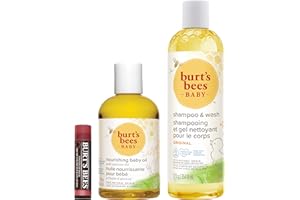 Burt's Bees El Set De Regalo Para Madre Y Bebé Con Aceite De Bebé Nutritivo, Champú Y Gel Para Bebé Original Y Bálsamo Labial Con Color “dalia Roja” Natural, Kit