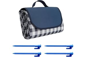 MEMOFYND 1 tapis de pique-nique bleu avec 4 rivets de sol bleus, tapis d'extérieur imperméable, pliable et portable, adapté pour le camping, les parcs, les jardins, les plages et l'utilisation en