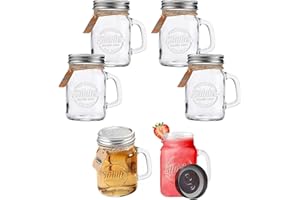 Smiths Mason Jars - 6 packs Verres à cocktail élégants de 120 ml (4 oz) avec poignées, verres à shot, parfaits comme coupes à glace, verres à dessert, verres de fête et cadeaux publicitaires
