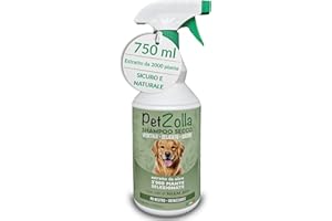 PETZOLLA Shampoo secco per cani senza risciacquo 750 ml Idrata e igienizza, Shampoo a secco per cani naturale con olio di neem, argan e timo, sicuro anche per cuccioli - Made in Italy