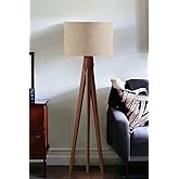 RivaIstanbul Wire Mesh Textured Cylinder Head Wooden Three Legs Floor Lamp cream