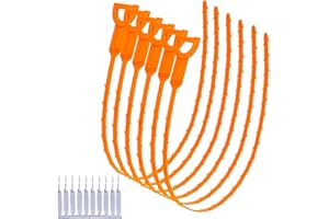 AUTUUCKEE 6 Stück Rohrreinigungsspirale, Abflussspirale, Spülbecken-Reinigungshaken, mit 10 Stück Duschkopf-Reinigungsbürste, Kunststoff-Abflussreiniger für umweltfreundliche Rohrreinigung(Orange)