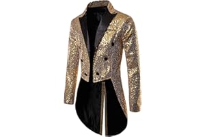 Modaworld Glitzer Sakko Herren Sakko Party Slim Fit Blazer Glitzer Frack Pailletten Gold Anzugjacke Zirkus Kostüm Vintage Paillette Sakko