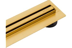 BALNEO Canal de Ducha, Canal de Desagüe 60cm Desagüe de Suelo Dorado de Acero Inoxidable, Panel Estrecho de 14mm, Juego Completo, Bajo 57mm, Desagüe de Ducha Proline Delgado y Bajo