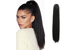 MEIRIYFA Postiche Queue de Cheval Extension 63 cm longue Droit extension de queue de cheval à cordon de serrage - Noir