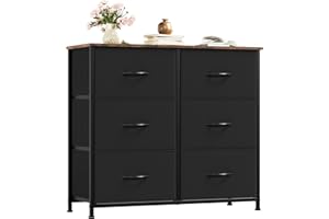 Somdot Fabric Chest of Drawers with 6 Drawers, Sideboard with Wooden Top, Cabinet for Living Room, Hallway, Dresser Cabinet, Kitchen Cabinet, Bedroom Cabinet, Storage Cabinet, Rustic Brown