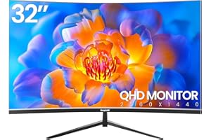 Gawfolk Moniteur d'ordinateur 32 Pouces, Cadre zéro Ultra-Mince, écran incurvé Full HD 2560 x 1440p 75Hz, HDMI/VGA, Moniteur PC pour la Maison, Le Bureau et l'entreprise