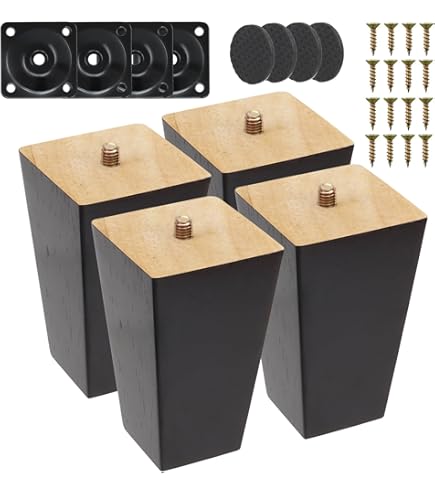 Luabue 4 Pièces Pieds de Meuble Reglable 6 CM Carrés Pieds de Table