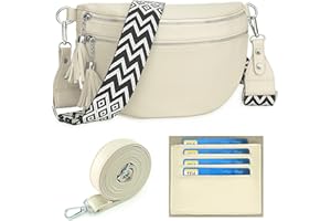 LANXINGLUO Elegante marsupio da donna, grande tracolla da donna, larghezza 5 cm, con scomparto per carte di credito e 2 spallacci-nero, b-beige, Borse a tracolla