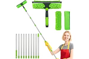 LNOPEVER 4,5m Ajustables Palo Telescopico Limpieza, Limpiacristales Telescopico con Limpiaparabrisas De Silicona Y Cepillo De Microfibra, Plumero Telescopico Extensible, para La Limpieza De Ventanas De Vidrio