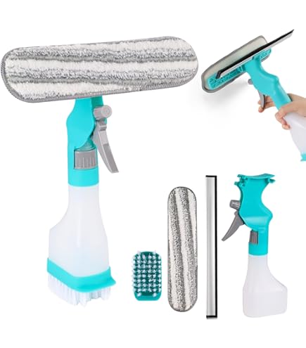 Raclette Vitre Kit De Nettoyage De Vitres 4 En 1,Outil De Nettoyage De Vitres Avec Raclette De Flacon Pulvérisateur Et Tête De Lavage En Microfibre Pour Douche Intérieure Et Extérieure En Verre
