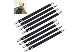 WEERSTONE 8pcs Adjustable Bed Sheet Straps Clips, Grippers to Hold Sheet，Elastic Mattress Sheet Fasteners Holder and Suspenders for Mattress, Sofa, Couch, Table Cloth, Ironing Board Cover (Black)