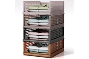 RMAN® 4 pcs Organizador Armario Organizador Cajones Extraíbles de Plastico Plegable y Apilable Ordenar Armario Cajas Almacenaje Ropa para Cocina Dormitorio Baño - Marrón