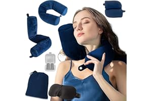 EPROICKS Coussin Tour de Cou Voyage Avion, Oreiller de Voyage Peut Plier, Réglable Cale Nuque pour Le Soutien du Cou, Taille, Leg, Train, Avion, Voiture, Lit, Sofa, Bureau (Bleu Marine)