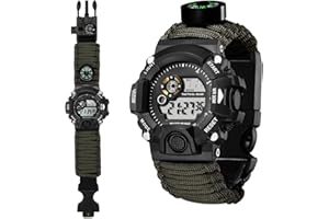 YZOTEK Multifunction Outdoor Survival Bracelet Watch, Emergency Sport Waterproof Wristband First Aid Tools with Paracord, Compass, Thermometer, Whistle, Fire Starter for Camping & Adventure