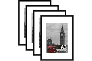 Tinkeps 4 Pack A3 Black Picture Frame, Engineered Wood and Plexiglass, A3 Frame with Mount for A4 Prints, Photos, and Posters, Wall Mountable, A3(29.7x42cm) Photo Frame
