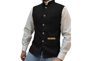 Yiaisafa Jagd Herren Stand-Up Kragen Mock Tweed Westen Retro Herringbone Weste Vintage Hochzeit Gilet Wollen Bräutigam