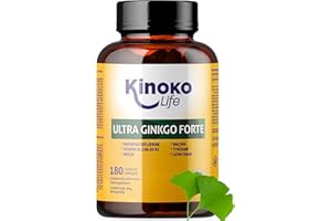 KINOKO LIFE Ginkgo Forte Ultra - 180 Gélules avec Bacopa, Phosphatidylsérine, Crinière de Lion, Tyrosine, Niacine et Vitamines B, Nootropique Naturel