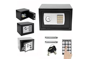 7SEVENJOKERS Klein Elektronik Safe Tresor mit Digital & Schlüssel, Mini Safe Tresor Feuerfest Möbeltresor Dokumententresor Geldschrank Wandtresor,Notschlüssel Wasserdichte Sicherheitsbox,Grau, 23 x 17 x 17 cm