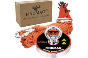 FINDMAG Magnetic Fishing, Fishing Magnet, 600 LBS (273 KG) Pulling Force Strong Round Neodymium Lift Magnet with Rope, Super Strong Product for River Retrieval and Salvage - 75mm Diameter