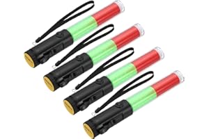 PATIKIL 4 Pack 11 Inch Signal Traffic Wand, Air Traffic Control Wand LED Flashlight with 3 Flashing Modes Side Clip Wrist Strap Lanyard for Parking Directing Guides, Red Green