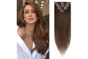 Benehair Clip in Extensions Echthaar, 8 Stück 100% Echtes Haar, Schokoladen Braun haarverlängerung Echthaar Clip,Echthaar Extensions Clip für Frauen, 18 Haarspangen pro Set, 30CM 55g #4
