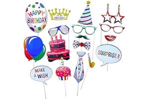 HJHL 22pcs Birthday Photo Booth Props, Happy Birthday Decorations Girls Boys DIY Photo Booth Props Kits Party Accessories or Gift, Birthday Party Favors Supplies