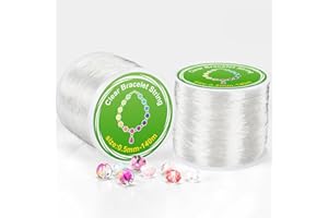 Alyvisun 2 Bobine 0.5mm Fil Elastique Bracelet, Transparent Fil Élastique pour Bracelet, Convient pour la Fabrication de Bijoux DIY, Collier, Bracelet, Artisanat (140m/Bobine)