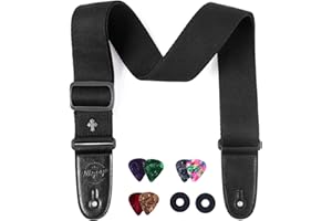 WEPOP Black Guitar Strap Cotton Adjustable 2 Inch Width Bass Acoustic Strap