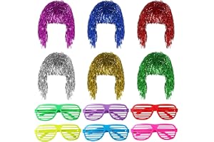 6 st paljettperuker och 6 st glas, disco glitterperuker, metalliska glitterperuker, färgade dekorativa peruker, rollspelsperu
