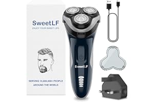 SweetLF Electric Razor for Men, 120 Min Shaving, Fast UK Adapter (1H Charging),100% Waterproof, Wet & Dry Rotary Shavers for Men with Pop-up Trimmer, LED Display, Dark Blue