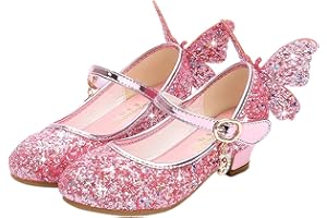 FStory&Winyee Mädchen Schuhe Prinzessin Kinder Ballet Schuhe Absatz Partei Glitzer Schmetterling Kristall Sandalen Ballerina Cinderella ELSA Cosplay Kostüm Karneval Party Aufführung Fasching