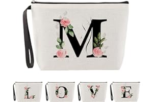 Blisswave Trousse de Toilette A-Z, Cadeaux Personnalisés pour Femmes, Fille, Maman et Amies, Noël, Anniversaires, Petite Trousse Maquillage Rose Élégante et Mignonne, Ornée de Vos Initiales (Beige)