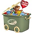 Froppi 45L Toy Box | Toy Storage with Lid | Kids Storage on Wheels | Large Size | Green | L50 W35 H30 cm