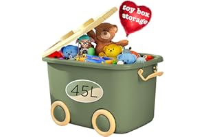 Froppi 45L Toy Box | Toy Storage with Lid | Kids Storage on Wheels | Large Size | Green | L50 W35 H30 cm