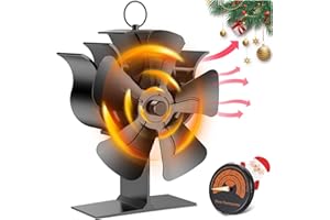 ONEVER Kaminventilator, 5 Blättern Ofenventilator Ohne Strom, Kamin Ventilator Mit Thermometer Leiser Betrieb