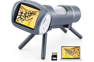 Andonstar AD012 Tragbares Mikroskop-Set für Kinder, 2 Zoll LCD-Kindermikroskop mit vorbereiteten Objektträgern, 8-G-SD-Karte, Windows-PC-kompatibel, Lernspielzeug für den Innen- und Außenbereich(Grau)