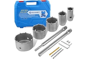 HSAWBIT Kit de couronne de forage creuse 30 mm, 40 mm, 65 mm, 80 mm, 100 mm avec filetage M22 SDS plus 300 mm et SDS Max 300 mm, scie cloche murale pour maçonnerie et béton