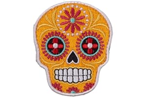 ELITEX TRAINING Toppa ricamata con velcro - Teschio messicano - Toppa per zaini e gilet da cross training e palestra (arancione)