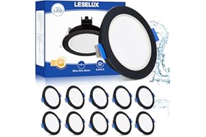 Leselux Spot LED Encastrable Salle de Bain Noir IP65, 10x 5W Spots Encastrés 68mm, Spot de Plafond 4000K Blanc Neutre 400LM, Éclairage Encastrés, Spot LED Extra Plat 35mm Pour Cuisine Salon Couloir
