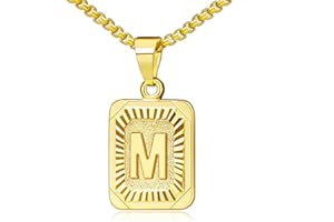 OIDEA Collana con Pendente Rettangolare a Lettera A-Z da Uomo Donna,Ciondolo Placcato in Oro, Catena a Scatola in Acciaio Inossidabile da 22 Pollici