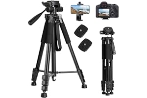LINKCOOL Camera Tripod for Canon Nikon Sony, 65" Aluminum Tripod Stand with Detachable Head & Phone Holder & Carry Bag, Lightweight DSLR Tripod for Smartphone/Vlog/Streaming, Max Load 5.5kg