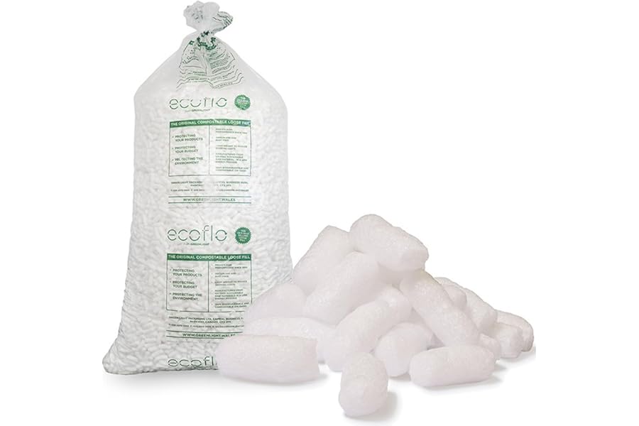 White Packing Peanuts Biodegradable, Compostable & Water-Soluble Protective Postal Packaging Void Filler Loose Fill Packing Chips (5 Cubic Ft)