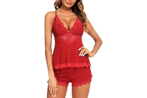 RSLOVE Damska seksowna piżama zestaw koronkowa koszulka i szorty dekolt w serek bielizna nocna modalna bielizna nocna