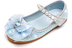 Eleasica Chaussures pour Fille Antidérapant Chaussures pour Déguisement Enfant Talon Plat Bout Fermé Mary Jane Princesse Elsa Noël Carnaval Soirée Scratch Respirant Cosplay Fête