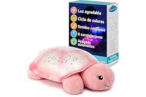 CLOUD B Luz nocturna calmante proyector de estrellas con sonidos relajantes | Brillo suave | 3 colores | apagado automático | Luz nocturna musical Tortuga Twinkling Twilight Turtle rosa