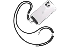 TBOC Cuerda para Movil Universal [Negro] para Colgar Funda del Teléfono Móvil en Cuello - Cuerda móvil con Parche [Negro] de Tela - Cordón para móvil con Enganche