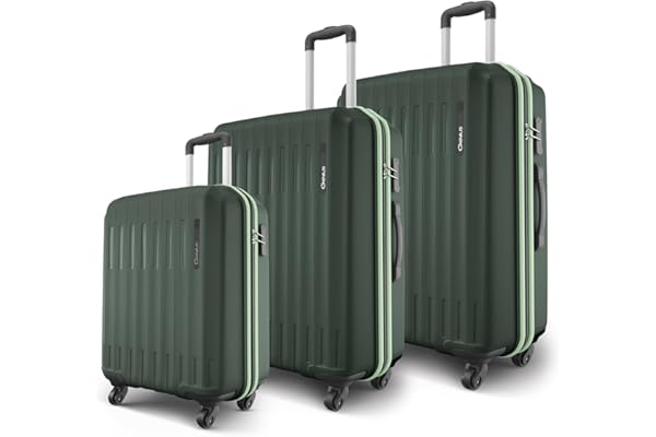 Safari Genius Alley Set of 3 (Cabin + Medium + Large) Trolley Bags Hard Case Polypropylene, 4 Wheels, 360 Degree Wheeling Luggage, Suitcase for Travel, Trolley Bags for Travel, Deep Forrest