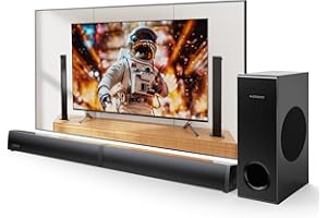 MEREDO Barra de Sonido Surround 2.1 para PC Gaming, Barra de Sonido de TV Desmontable 2 en 1 con subwoofer Transmisión de Audio USB Graves/Agudos Ajustables 5 Modos EQ - BT 5.4/HD-ARC/Óptico/AUX