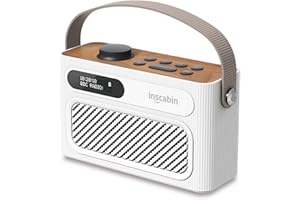 Inscabin M60 Tragbarer DAB/DAB + FM-Digitalradio/Tragbarer drahtloser Lautsprecher mit Bluetooth/Stereo-Sound/Doppellautsprecher/Doppelwecker/Subwoofer/Akku/Schönes Design (Weiß)